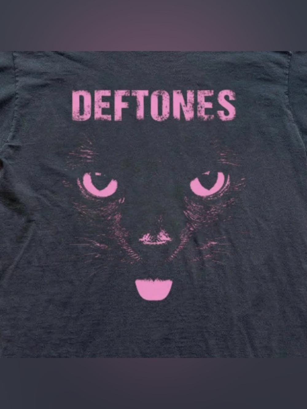 Deftones Pink Cat Graphic T-Shirt Faded Black Nu Metal Band Tee - Picture 3 of 6